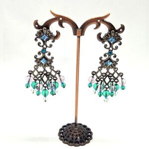 Joan Rivers Chandler Earrings Blue Geen Clear Crystals Dangle pierced